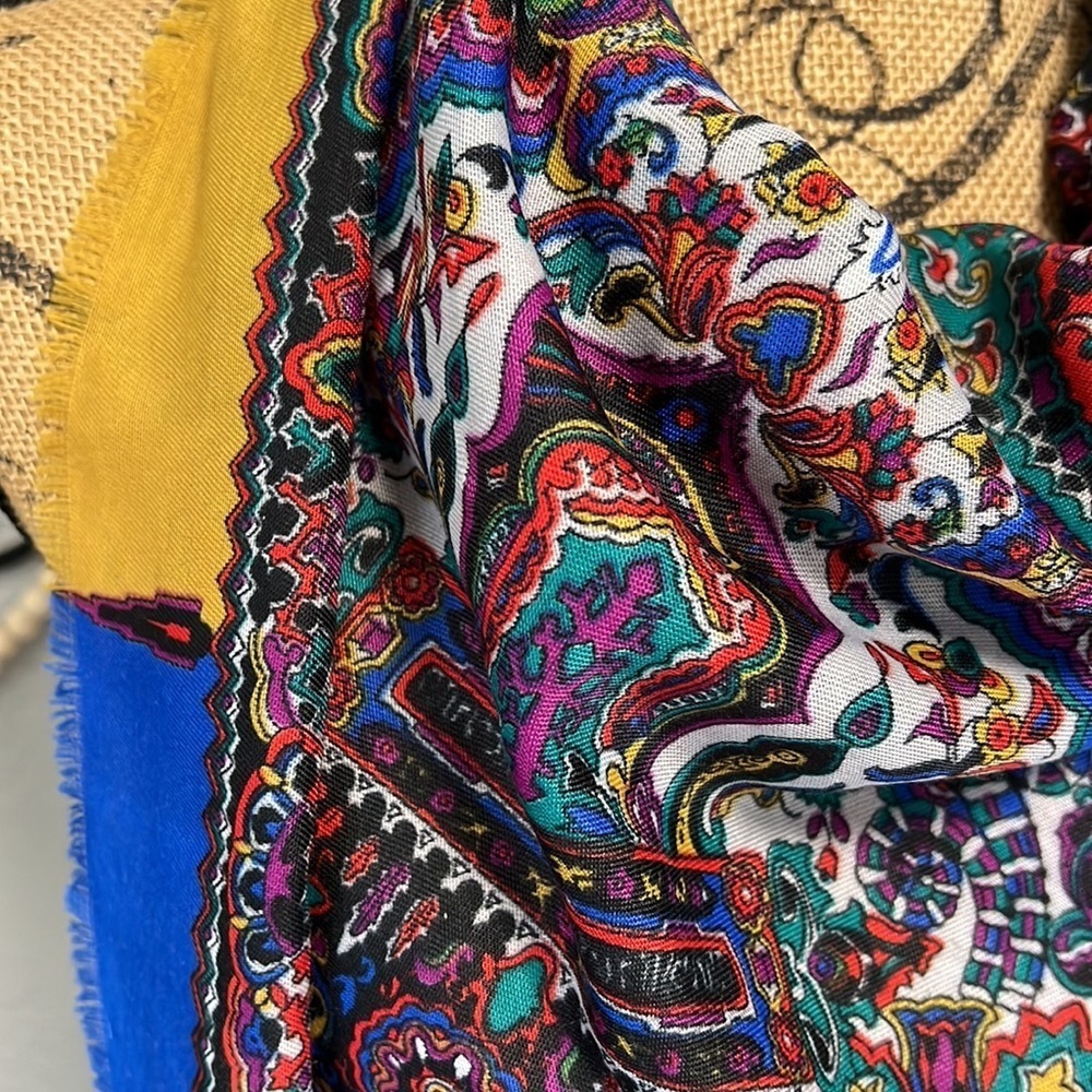 90’S COLORFUL SCARF WITH COLORBLOCK AND RAW HEM OUTER - Picture 4 of 14